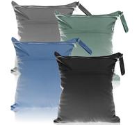 4 piezas Wetbag, bolsa de pañales impermeable Wet Bag Kindergarten grande bolsa de pañales reutilizable con cremallera para viajes de bebé (gris+negro+verde oscuro+azul oscuro), Gris+negro+verde