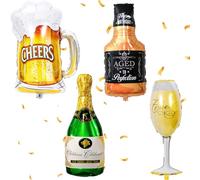 4 Piezas XXL Gigante Globos de Champán y Cerveza de Aluminio, de Helio para Fiesta Temática, Decoracion para Bodas Cumpleaños Aniversario
