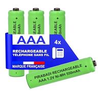 4 pilas recargables de 550 mAh, 1,2 V, NI-MH | AAA LR03 LR3 R03 R3 H03 H3 | Compatible con Reemplazo de teléfono fijo inalámbrico para Philips PANASONIC GIGASET ALCATEL Siemens DECT