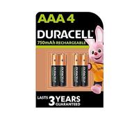 4 pilas recargables Duracell AAA de 750 mAh (1 blíster de 4 baterías) y 4 pilas recargables