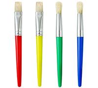 4 Pinceles Punta Plana Colorida con Mango de Plástico y Cerdas de Cerdo 2 Redondos y 2 Planos,Cerdas de Cerdo para Pintura Acrílica Lavable,Pinceles de Pintura Principiantes-Color Random