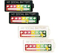 4 pines de batería social, insignia de batería social deslizante, pines de esmalte de batería social, pin blanco y negro, pin de esmalte emocional divertido para 7 días de semana