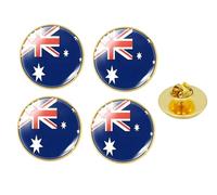 4 pines de botón de la bandera de Australia, pines de solapa redondos de cristal de cristal, recuerdos de turismo de Australia, accesorios del día nacional de los patriotas, Talla única, Zinc Vidrio