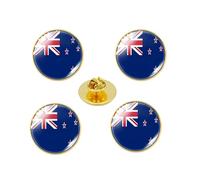 4 pines de botón de la bandera de Nueva Zelanda, pines redondos de cristal para solapa, recuerdos de viaje de Nueva Zelanda, accesorios del Día Nacional de los Patriotas, Talla única, Metal, No es una