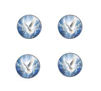 4 pines de paloma blanca, insignias redondas de cristal de aleación de zinc, pines de solapa de paz mundial contra la guerra