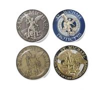 4 pines de protección del escudo sagrado de San Miguel, amuleto de la suerte, pines de aleación de metal y vidrio, Metal, Sin gemas.