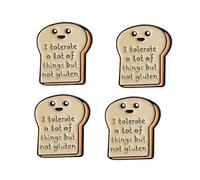 4 pines esmaltados con texto en inglés "I Tolerate a Lot of Things But Not Gluten", insignia de aleación con forma de pan de dibujos animados, accesorio humorístico para alergias al gluten, talla
