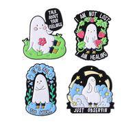 4 pines esmaltados de fantasma de Halloween con texto en inglés "I Am Not Lost,I Am Healing Ghost Broche de botón Pin de solapa lindos fantasmas insignia sombrero vestido traje jeans broches