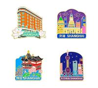 4 pines esmaltados de Shanghai China, pines de recuerdo turístico de Shanghai, accesorios de ropa para mochila, Metal, No es una piedra preciosa