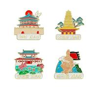 4 pines esmaltados de Xi'an de China, guerreros de terracota y caballos de Xi'an, campanario gigante de ganso salvaje, pagoda del palacio Huaqing, recuerdos de viaje de Xi'an, 4cm x 4cm, Metal