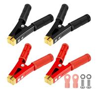 4 pinzas de cocodrilo de 1000 A, pinzas de cocodrilo grandes, cable de arranque, pinzas de cobre puro con cubierta aislante para baterías de coche, cable de arranque (155 mm, rojo + negro)