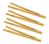 4 pinzas de madera de bambú para cocinar, 17,9 cm con diseño antideslizante, alicates reutilizables para cocinar frutas, pan, pepinillos, ensaladas, pasta, barbacoa, taza de té, bambú, tostadora,