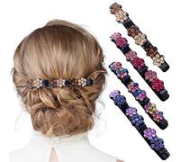 4 pinzas de pelo trenzadas con piedras de cristal brillantes, pinzas para el pelo con flor de cristal, mini pinzas de pelo de doble capa para mujeres y niñas