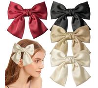 4 pinzas grandes para el pelo con lazo de satén, lazos para el pelo para mujer, adecuado para mujeres y niñas (negro, burdeos, caqui, blanco crema)