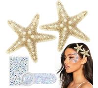 4 pinzas para el pelo de estrella de mar - TEBIEKOY - Juego de pinzas para el pelo de sirena y purpurina para el cuerpo, disfraz de sirena para mujer, accesorios para el cabello de sirena para