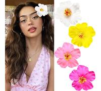 4 pinzas para el pelo de flores hawaianas para mujer, horquillas de pelo de hibisco de plumeria, pasadores de pelo de rosa de 3.5 pulgadas, clips de flores artificiales, accesorios para el cabello