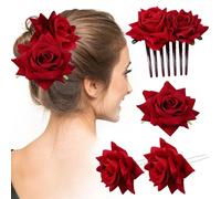 4 pinzas para el pelo de rosas para mujer, accesorios de flores rojas, diadema, pinzas para novia, decoración para el cabello, para fiestas, regalos de boda