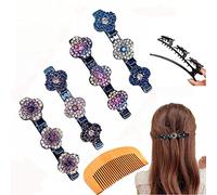 4 Pinzas para el Pelo Trenzadas con Piedra de Cristal Brillante, Pinzas para el Cabello Diamantes de Imitación con 3 Clips Pequeños, Sparkling Crystal Stone Braided Hair Clips, Pasadores pelo Mujer