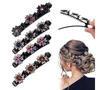 4 pinzas trenzadas para el pelo de pato, pinzas pequeñas para mujer, pinzas de pelo fino con piedra de cristal brillante, pinzas trenzadas para el cabello con diamantes de imitación brillantes y