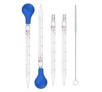 4 pipetas de cristal cuentagotas, pipeta de medición, pipeta de 10 ml, pipeta medidora con 2 pinceles y bola de pipeta de goma para laboratorio transparente
