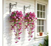 4 plantas artificiales colgantes artificiales, 76 cm, flores artificiales de seda para colgantes, terrazas, bodas, jardines y decoración de balcón (púrpura + morado claro)