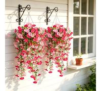 4 plantas artificiales colgantes de 76 cm, flores artificiales de seda para colgantes, terrazas, bodas, jardines y decoración de balcón (rosa rosa + rosa claro)