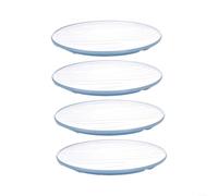4 platos de melamina de 20,2 cm, platos llanos redondos, resistentes a la rotura, ligeros, para pasta, carne, ensalada, restaurante, juego de vajilla para el hogar, color blanco y azul para borde