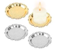 4 platos para velas, portavelas, velas de metal, posavasos universales para joyas, candelabros redondos y decoración del hogar (10 cm)