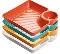4 Platos Separados for Salsa, Plato Japonés for Bola De Masa con Plato De Salsa Compartimento De Plástico for Platos De Bola De Masa for Patatas Fritas Aperitivos(Mix*4)