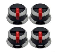 4 pomos de 58 mm con anillo decorativo para ejes de control de estufa y parrilla compatibles con postes estándar de 6 mm y electrodomésticos similares (gris + rojo)