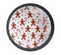4 pomos de armario de Candy Man de Navidad, pomos redondos negros de 35 mm, pomos de cajón para puerta de cocina, manija de un solo agujero de acero inoxidable con tornillos para decoración del hogar