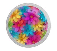 4 pomos de armario de flores coloridas con tornillos de 2 tamaños, manijas redondas blancas de 35 mm para cajones de cocina y tocador, oficina, gabinete de baño