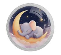 4 pomos de armario de luna y elefantes, pomos redondos de 35 mm, pomos blancos para cajones, herrajes de cocina, manija de acero inoxidable de un solo agujero con tornillos para decoración del hogar