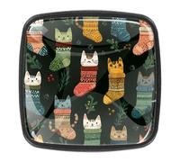 4 pomos de cajón sin costuras con diseño de gatos sentados en calcetines de Navidad, 30 mm, base negra, pomos de tocador, armarios, tiradores para cocina, dormitorio, armario