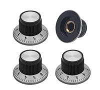 4 pomos de control de potenciómetro negros con escala 0-9, eje de 6 mm de diámetro. Perilla de ajuste de volumen tipo tornillo para audio, guitarra eléctrica y bajo
