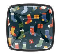 4 pomos para cajones de cómoda, calcetines de Navidad pequeños coloridos con patrones navideños, tiradores cuadrados de ABS para gabinetes de cocina, armarios, herrajes para dormitorio