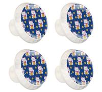 4 pomos para cajones de cómoda, lindo gato de la suerte con moneda sobre fondo azul, ABS redondo, tiradores para gabinetes de cocina, armarios de cocina, armarios, herrajes para dormitorio