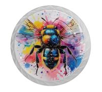 4 pomos y manijas de armario de abejas coloridas, 35 mm, redondas, color blanco, para herrajes de muebles de armario, dos tamaños de tornillos incluidos