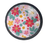 4 pomos y manijas de armario de flores coloridas - 35 mm negro redondo para muebles de armario - Dos tamaños de tornillos incluidos