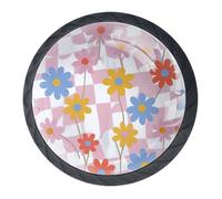 4 pomos y manijas de armario de flores coloridas - 35 mm negro redondo para muebles de armario - Dos tamaños de tornillos incluidos