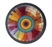 4 pomos y manijas de armario de flores coloridas, mango redondo negro de 35 mm para herrajes de muebles de armario, dos tamaños de tornillos incluidos