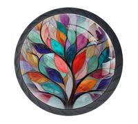 4 pomos y manijas de armario de hojas coloridas, mango redondo negro de 35 mm para herrajes de muebles de armario, dos tamaños de tornillos incluidos