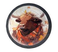 4 pomos y manijas para armario de ganado de las tierras altas otoñales - Tirador redondo negro de 35 mm para herrajes de muebles de armario - Dos tamaños de tornillos incluidos