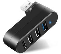 4-Port USB 3.0 Hub [90°/180° Degree Rotatable], USB Splitter with 3 USB Ports & 1 USB C Power/Data Port, USB Extender for Laptop, Car, Mac Pro, iMac, MacBook Air, MacBook Pro, MacBook and More