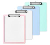 4 Portapapeles A4 de Plástico con Pinza Metálica y Gancho Retráctil Portapapeles de Plástico Resistente Impermeable y Colgable Capacidad para 100 Hojas de Papel A4 Ideal para Oficina, Escuela y Hogar