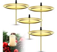 4 Portavelas de Corona de Adviento de 7,5 cm/ 2,95 Pulgadas Candeleros de Corona de Navidad de Metal Platos de Velas de Adviento Soportes de Velas para Insertar Candelabros de Metal (Oro)