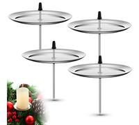 4 Portavelas de Corona de Adviento de 7,5 cm/ 2,95 Pulgadas Candeleros de Corona de Navidad de Metal Platos de Velas de Adviento Soportes de Velas para Insertar Candelabros de Metal (Plata)