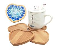 4 posavasos de mosaico de bambú, bandejas de base en blanco para manualidades, suministros de mosaico, posavasos para plantas, placa de arte (corazón)