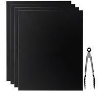 4 Protectores de Horno, 40 x 33 cm Lámina para Hornear Permanente Antiadherente y Recortable, Alfombrilla Protectora del Fondo del Horno Reutilizable,con Pinzas de Barbacoa