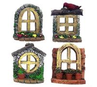 4 puertas y ventanas decorativas en miniatura para enriquecer tu jardín y estética al aire libre (4 piezas)